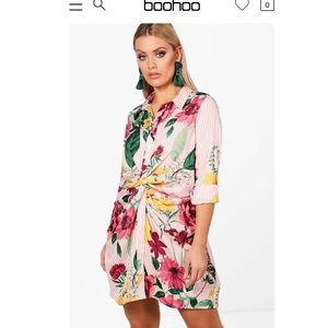 Boohoo Stripe and Floral twist front dress